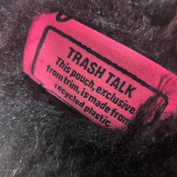 Kiehl's Black Faux Fur Fuzzy Happy Holidays Makeup Bag Cosmetics Pouch Gift NEW - Picture 4 of 9